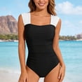 thumbnail image 2 of Women One Piece Swimsuit Retro Square Neck Tummy Control Swimwear Ruched Full Coverage Bathing Suit S, 2 of 5