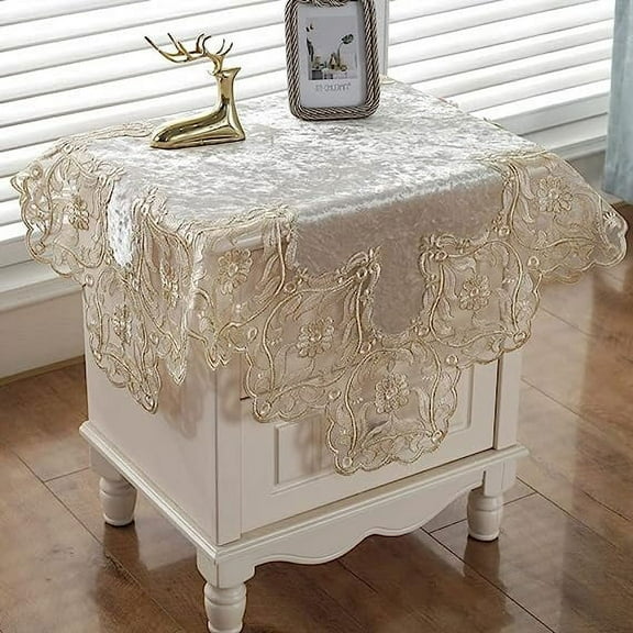 Nvzi Damask Lace Patchwork Tablecloth Luxury Square Small Table Cover Elegant Floral Embroidered Lace Table Cloth for Party Kitchen Dinning Picnic Decoration (Type L,22"x22")