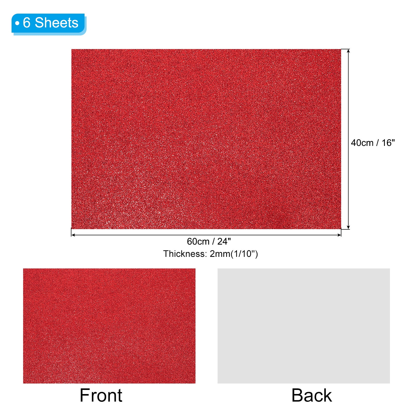 Uxcell 2mm(1/10") Thick Adhesive Glitter Foam Sheet 16x24inch(40x60cm) Dark Red, EVA Shiny Foam Board for Craft, 6 Pcs