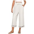 thumbnail image 6 of Dazajoo Women's Summer Pants Clearance Cotton Linen Crop Pants for Women Elastic Waist Vintage Floral Embroidered Cropped Trousers Summer Wide Leg Pants with Pockets,Beige,XXL, 6 of 7