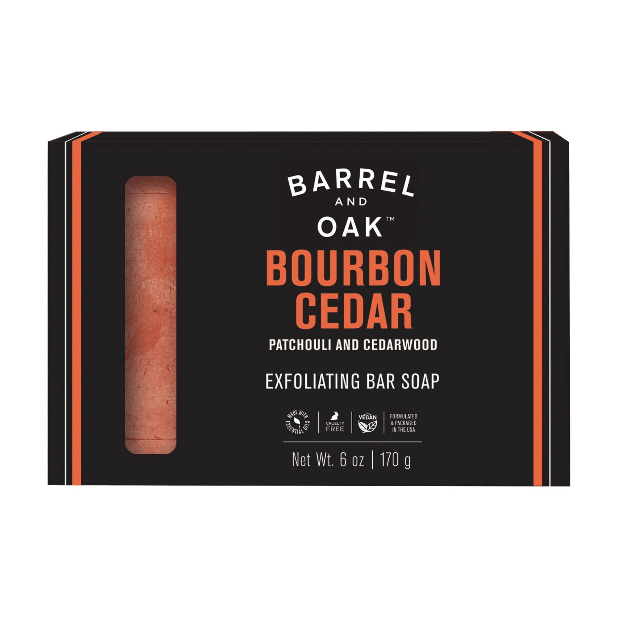 Barrel & Oak Red Clay Exfoliating Bar Soap for Men, Bourbon Cedar, 6 oz