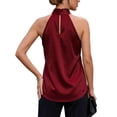 thumbnail image 3 of Deago Women's Elegant Twist Front Halter Sleeveless Satin Tank Tops Keyhole Back Summer Blouses Shirt, 3 of 9