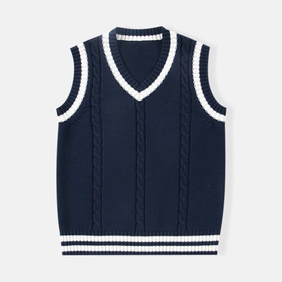 Kids Boys Girls V Neck Vest Sweater Sleeveless Warm Knitted Pullover Knitwear Tops Size 7-8 Years