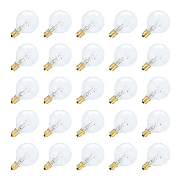 Simba Lighting String Light G40 Replacement Bulb 5W E12 Candelabra Base C7 Socket Clear, 25 Pack
