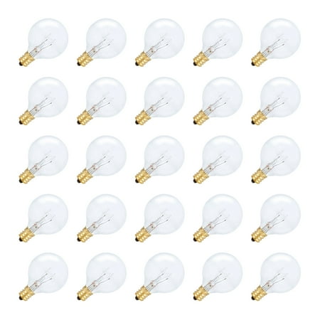 

Simba Lighting String Light G40 Replacement Bulb 5W E12 Candelabra Base C7 Socket Clear 25 Pack