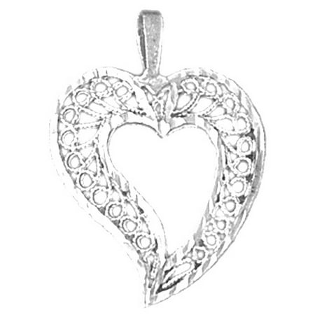 18K White Gold Heart Pendant - 25 mm