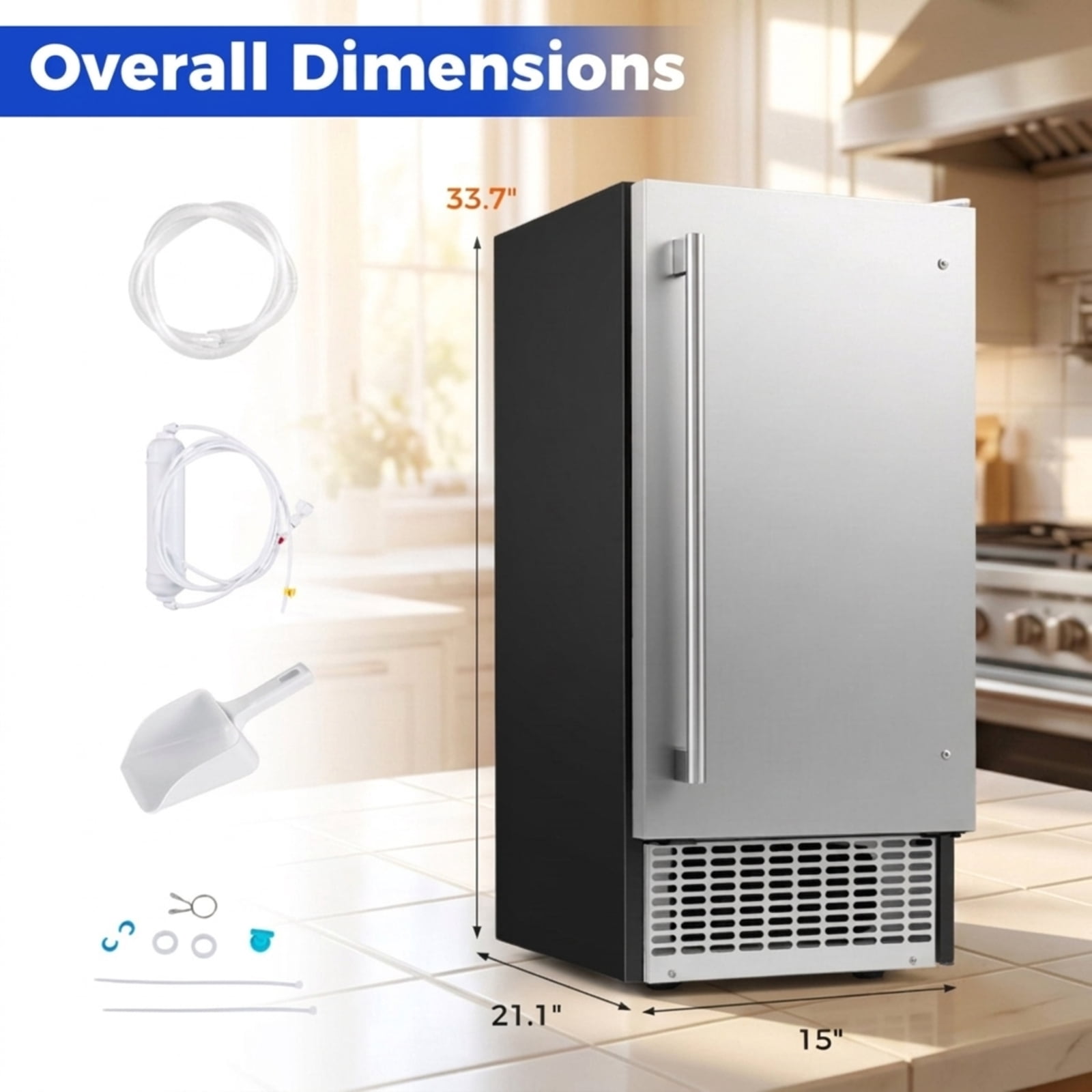 RUIE Undercounter Commercial Ice Maker 110 lbs/24H, Stainless Steel Freestanding Ice Machine with 25 lbs Storage for Home Bar Office Restaurant