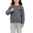 thumbnail image 3 of AUDeals Girls Cable Knit Cardigan Crewneck Button Sweater Long Sleeve Cotton Knitted Preppy Fall Ribbed Knitwear Outerwear Sweater Tops (Grey, 9-10 Years), 3 of 6