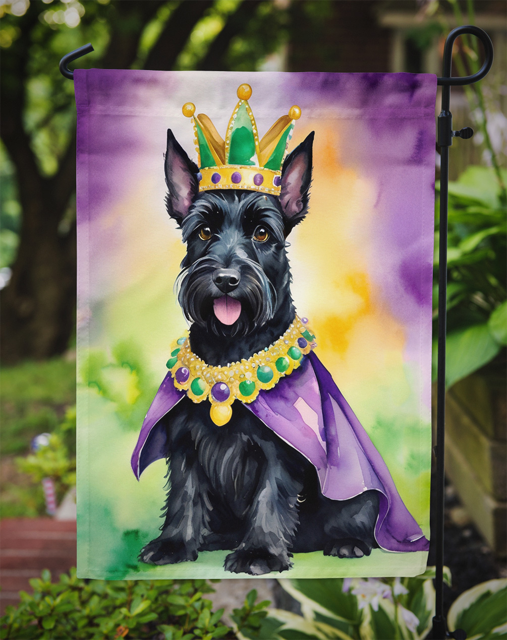 Scottish Terrier King of Mardi Gras Garden Flag 11.25 in x 15.5 in
