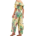 thumbnail image 3 of Biekopu Women Summer Beach Holiday Jumpsuits,Leaves Floral Print Off Shoulder Wide-Leg Pants Long Playsuits with Belt, 3 of 9