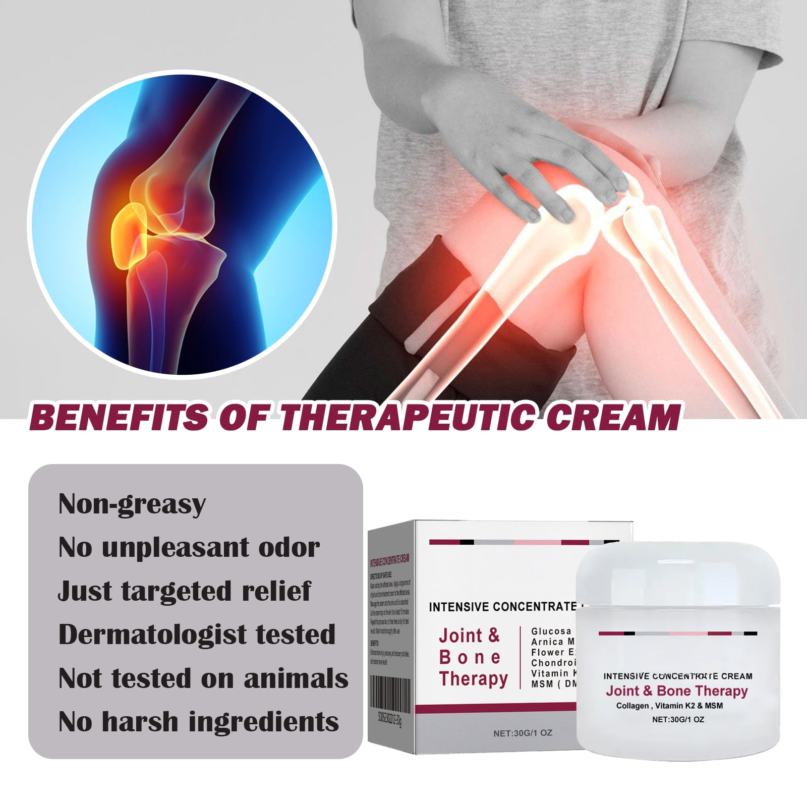 Alvantor Pain Relief Cream, Joint Bone Therapy for Back Neck Hands Knees, 1oz