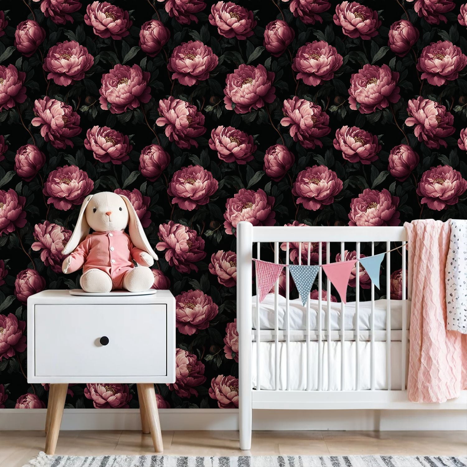 Peel and Stick Wallpaper Elegant Peony Flower Dark Wall Mural 23.6in x 9.8ft Self Adhesive Removable Wall Paper Renter Friendly Wallpaper for Nursery Bedroom Cabinets