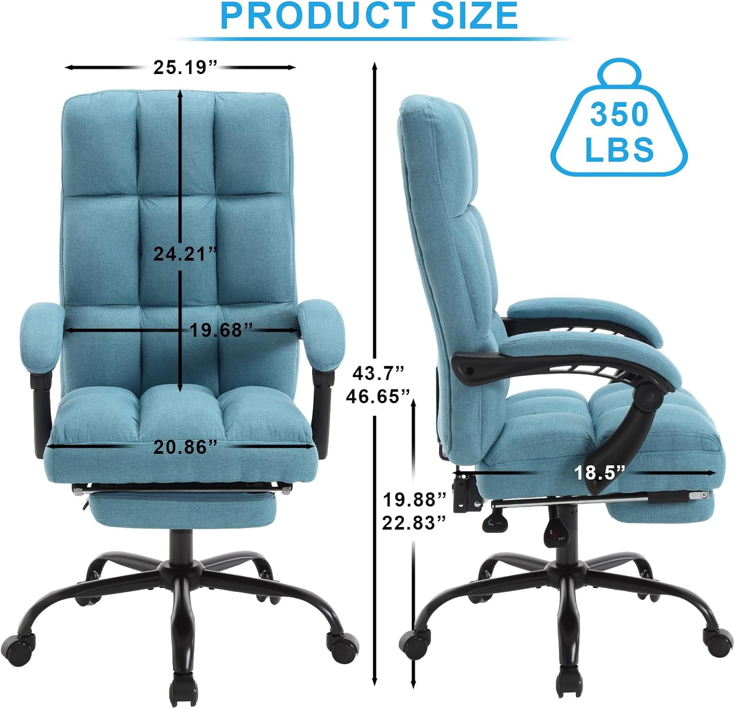 KCREAM Erogonomic Reclining Office Chair with Footrest, High Back Fabric Cute Comfortable Recliner Office Desk Chair with Leg Foot Rest for Women,Blue
