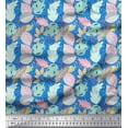 thumbnail image 1 of Soimoi Blue Cotton Poplin Fabric Oak & Beech Leaves Printed Craft Fabric by the Yard 42 Inch Wide, 1 of 3