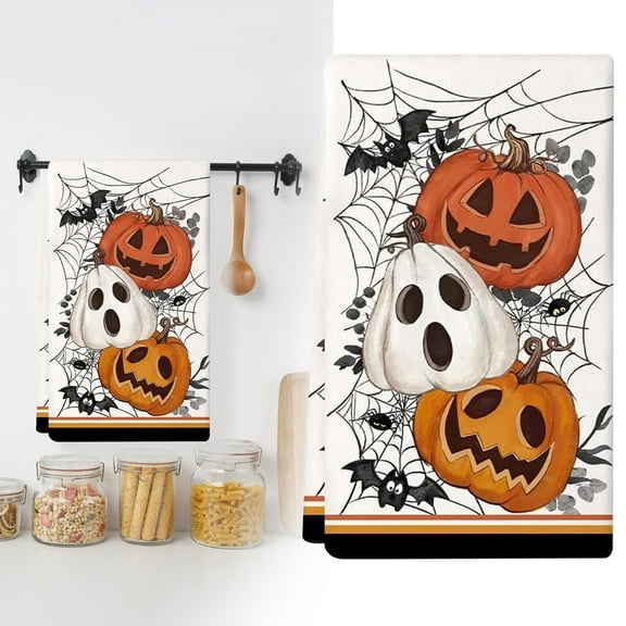 BinKFF Halloween Kitchen Towel 60x40cm | Holiday Decorative Dish Towel | Absorbent Rags | Festive Kitchen and Dining Table Towel | Cute Pumpkin Design Home Towel