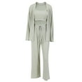 thumbnail image 5 of qolati Womens Pajamas Set 3 Piece Sleewear Pjs Outfits Comfy Crop Tank Tops High Waist Pant and Long Cardigan Sweatsuit Loungewear Set, 5 of 5