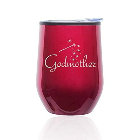 

Stemless Wine Tumbler Coffee Travel Mug Glass with Lid Godmother (Fuchsia)
