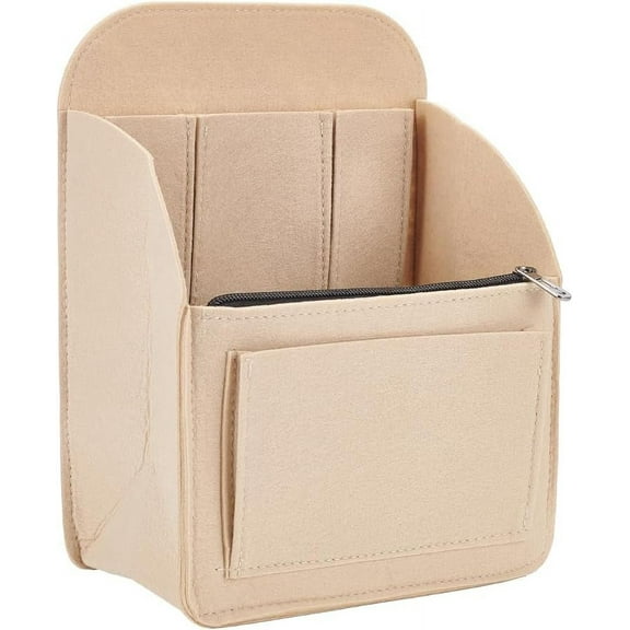 Felt Backpack Organizer Insert Multi-Pocket Rucksack Interior Shaper Multifunctional Bag in Bag Travel Insert with Zipper 7.6x4.7x10.4 Inch Khaki 1pc