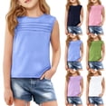 thumbnail image 1 of Débardeurs d'Été pour Filles Sans Manches Coupe Ample Tunique Blouses Habillées Décontractées Plissées devant Col Rond Boho Chemises, 1 of 5