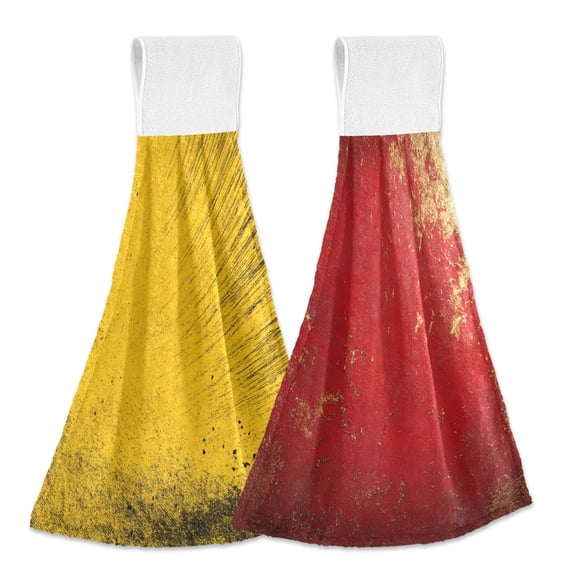 IAUYY Kitchen Hanging Towels Set of 2 100% Polyester Absorbent, Super Soft Hand Towels with Hanging Loops for Bathroom Kitchen Rough Black Line Background Red and Gold