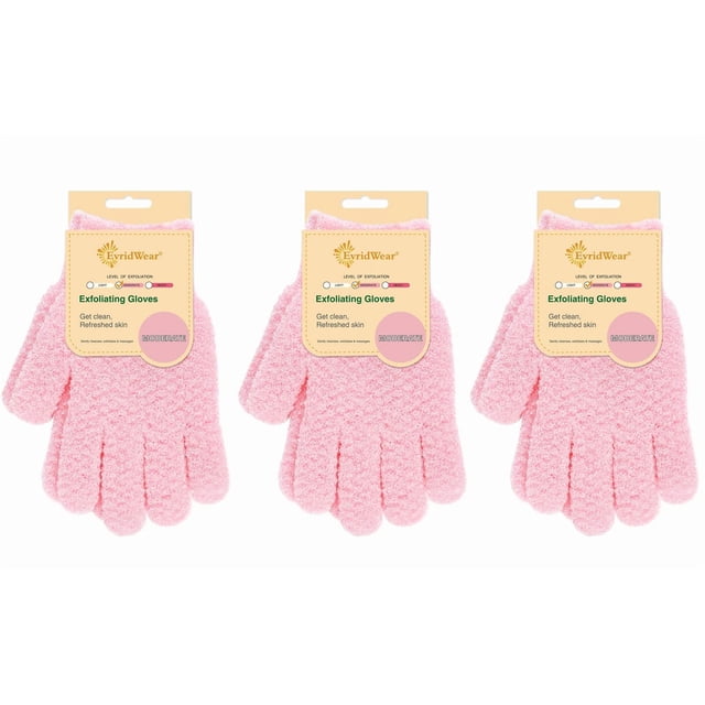 Guantes exfoliantes Evridwear, 3 pares, nailon de color rosa moderado