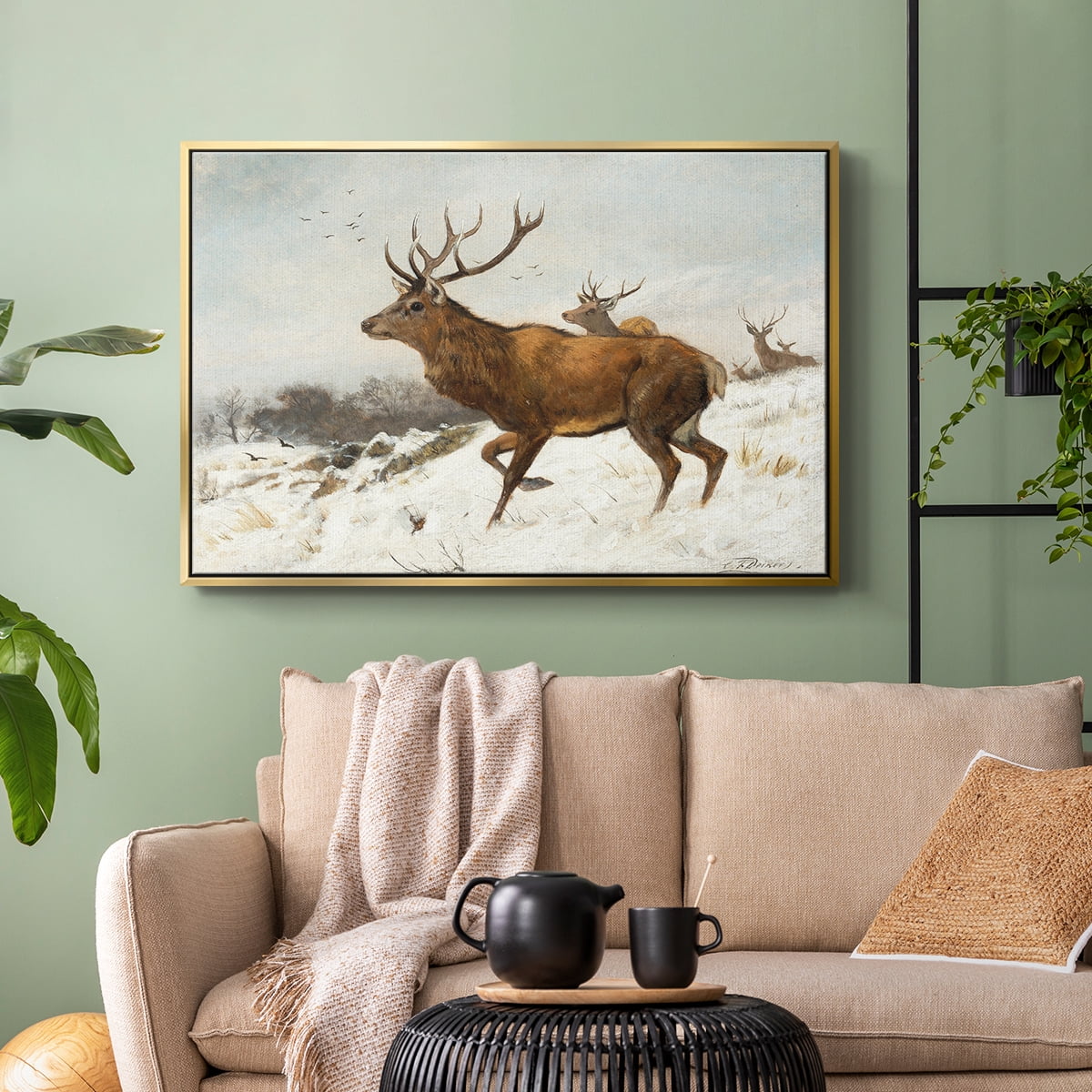 Vintage Animal Print-V By Wexford Home Framed in Gold Wood Gallery Wrapped Canvas 27 in. x 41 in.