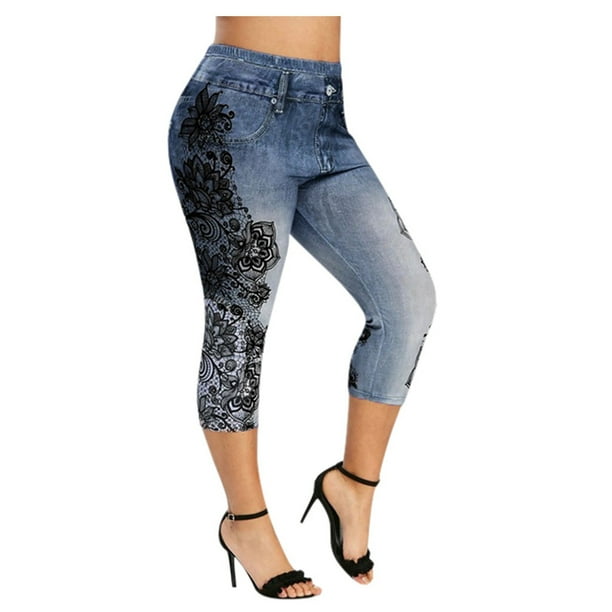 Jeans Pantalones Yoga Mujer Amazon Leggings De Mezclilla Con Panel