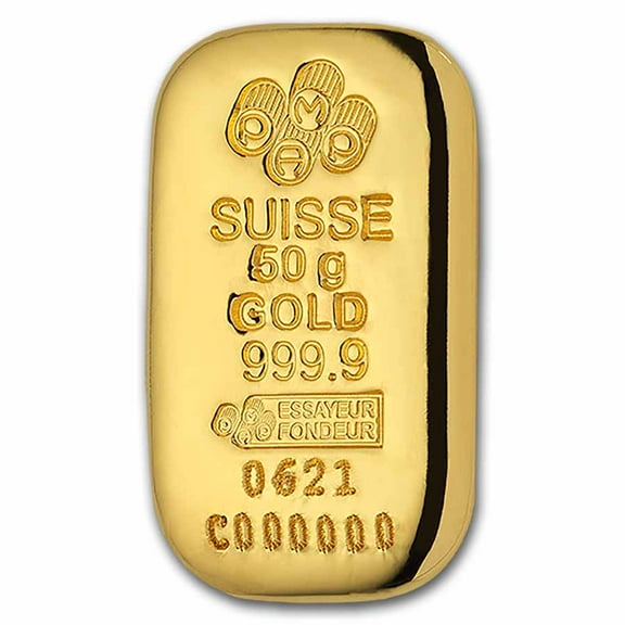 50 gram Gold Bar - PAMP Suisse (Cast, w/Assay)