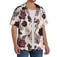 thumbnail image 4 of Balery Retro Red Black Roses Men's Casual Button Down Shirt Short Sleeve Textured Summer Cuban Beach Shirts-Small, 4 of 7