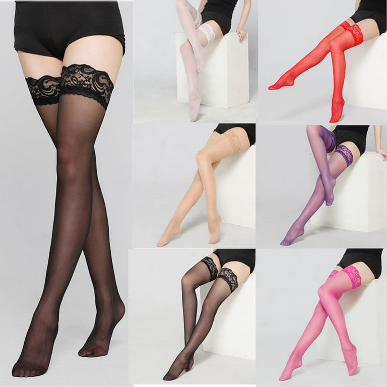 Women s Transparent Solid Stockings Ladies Lace Over Knee Thigh High Socks