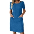 thumbnail image 2 of ClodeEU Women's Round Neck Short Sleeve Textured Straight Midi Dress with Pockets,Casual Summer Dress Sky Blue,Women's Plus XL, 2 of 8