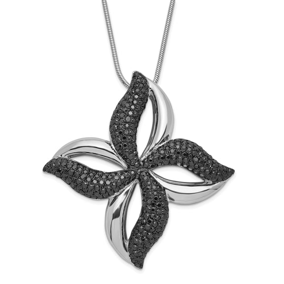 Brilliant Embers Sterling Silver Black CZ Flower Necklace