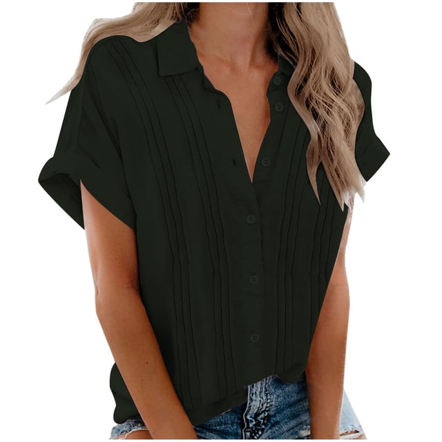 Birdeem Fashion Woman Causal Button Solid Blouse Short Sleeve T-Shirt Summer Tops