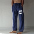 thumbnail image 2 of QATAINLAV Men's Cotton Linen Wide Leg Pants Casual Drawstring Waist Beach Pants Fashion Palm Trees Print Trousers Loose Fit Lounge Pant with Pockets Back to School Sales Blue M, 2 of 5