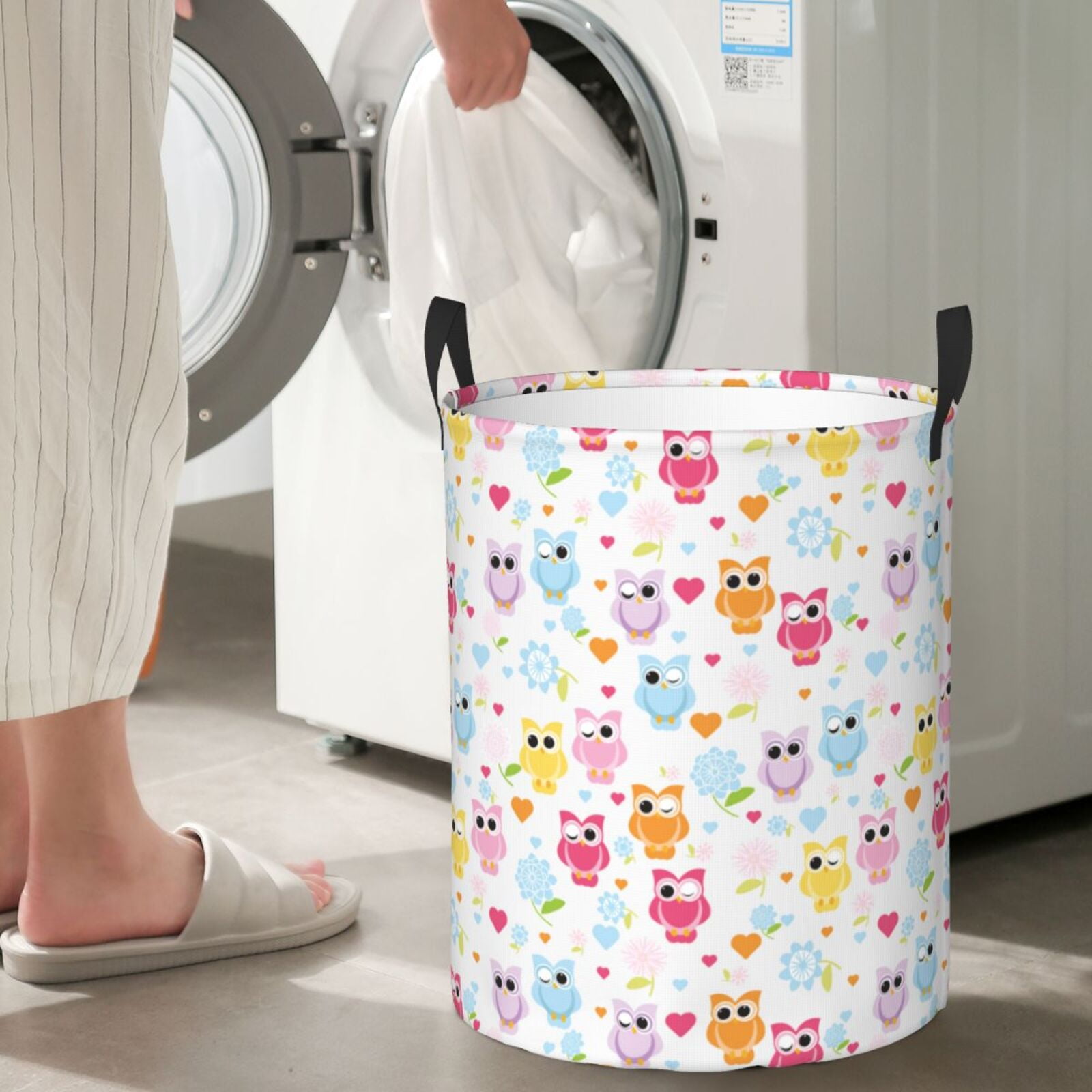 Large Laundry Basket with Handles - Cute Owl Kids Baby Dirty Clothes Laundry Hamper for Bedroom Aesthetic