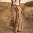 thumbnail image 2 of TEAJOPSUU Womens Pleated Wide Leg Palazzo Maxi Pants Flowy High Waist Elastic Elatic Drawstring Culottes Pants Dressy Daily Everyday Vacation Trousers Khaki, 2 of 5