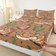 thumbnail image 3 of Manfei Western Cactus Fitted Sheet Queen 3-Piece,Cowboy Boots Hats Bedding,Brown Green,1 Fitted Sheet and 2 Pillowcases, 3 of 6