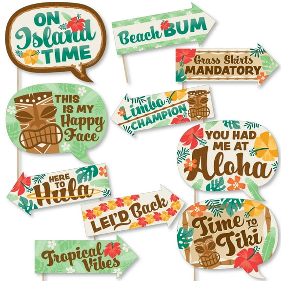 Big Dot of Happiness Funny Tropical Luau - Hawaiian Beach Party Photo Booth Props Kit - 10 Piece