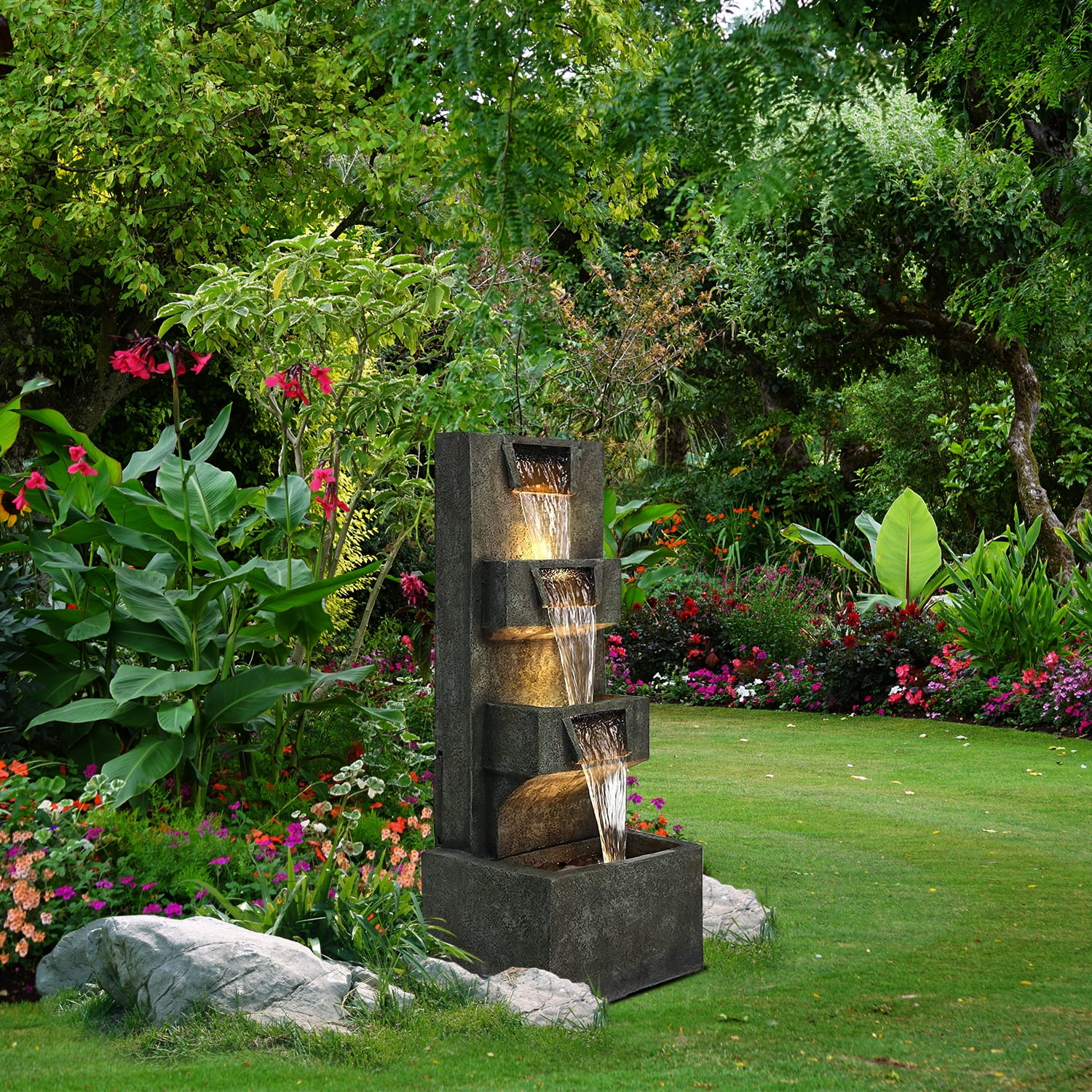 Mozing Garden Outdoor Resin Fountains with LED Lights