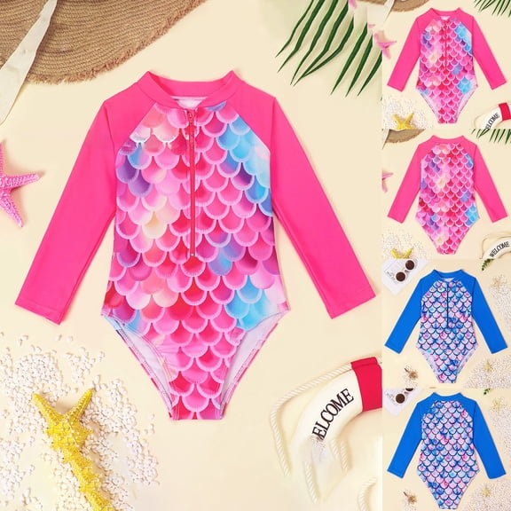 MUXiin Girls Swimsuit Size 6 One Piece Ruffle Tropical Print Girl Swimsuit Quick Dry Comfortable Fit Beach Vacation Outfit Breathable Rash Guard Set for Girls Playing In the Ocean