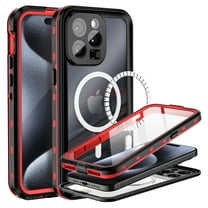JiaheCover iPhone 15 Pro Case,IP68 Waterproof Shockproof Built-in Screen Portector Full Body Magnetic Mag Safe Case Hybrid PC Transparent Back Cover for iPhone 15 Pro, Red