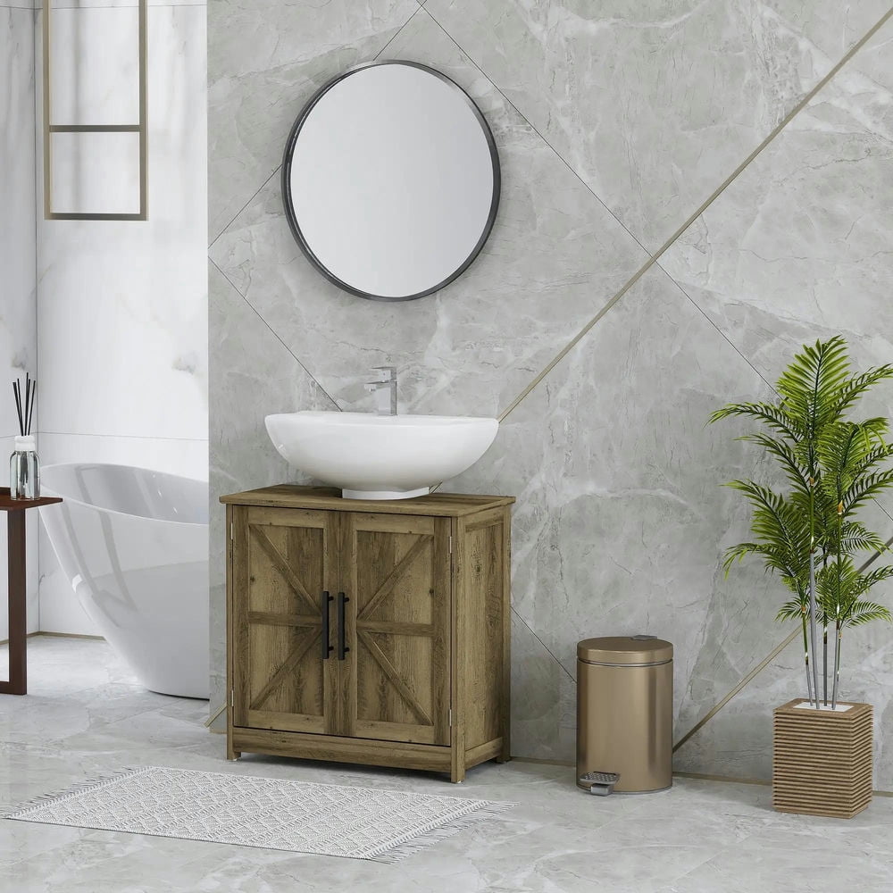 Topcobe Farmhouse Pedestal Sink Storage Cabinet, Bathroom Sink Cabinet with 2 Barn Doors and Adjustable Shelf, Indoor Modern Furniture for Bathroom, Light Gray