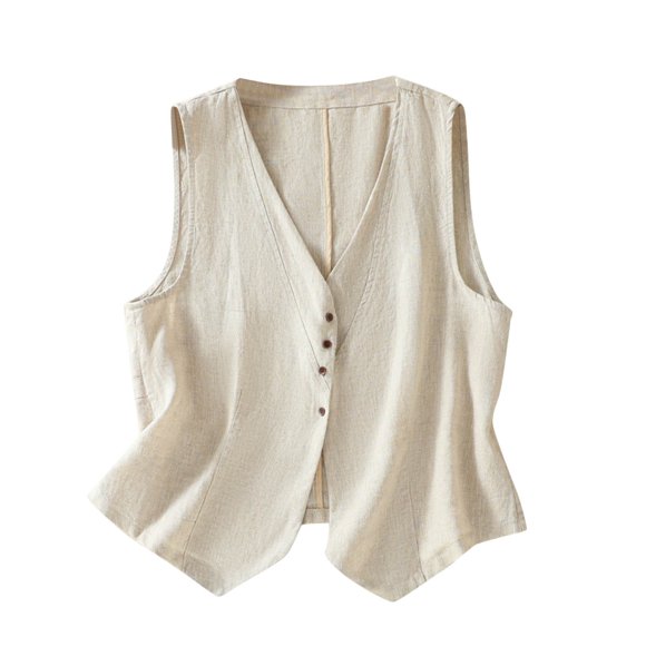 Women's Cotton Linen Vests V Neck Sleeveless for Spring and Summer