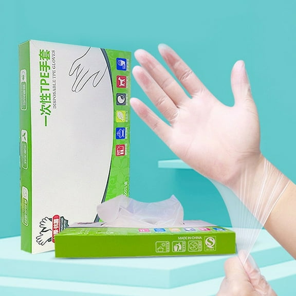 Happy Date 100 Pack Plastic Gloves - Best Value Cooking Gloves Disposable Food Safe. Bulk Food Safe Gloves - Transparent Food Grade Gloves & Gloves for Cooking