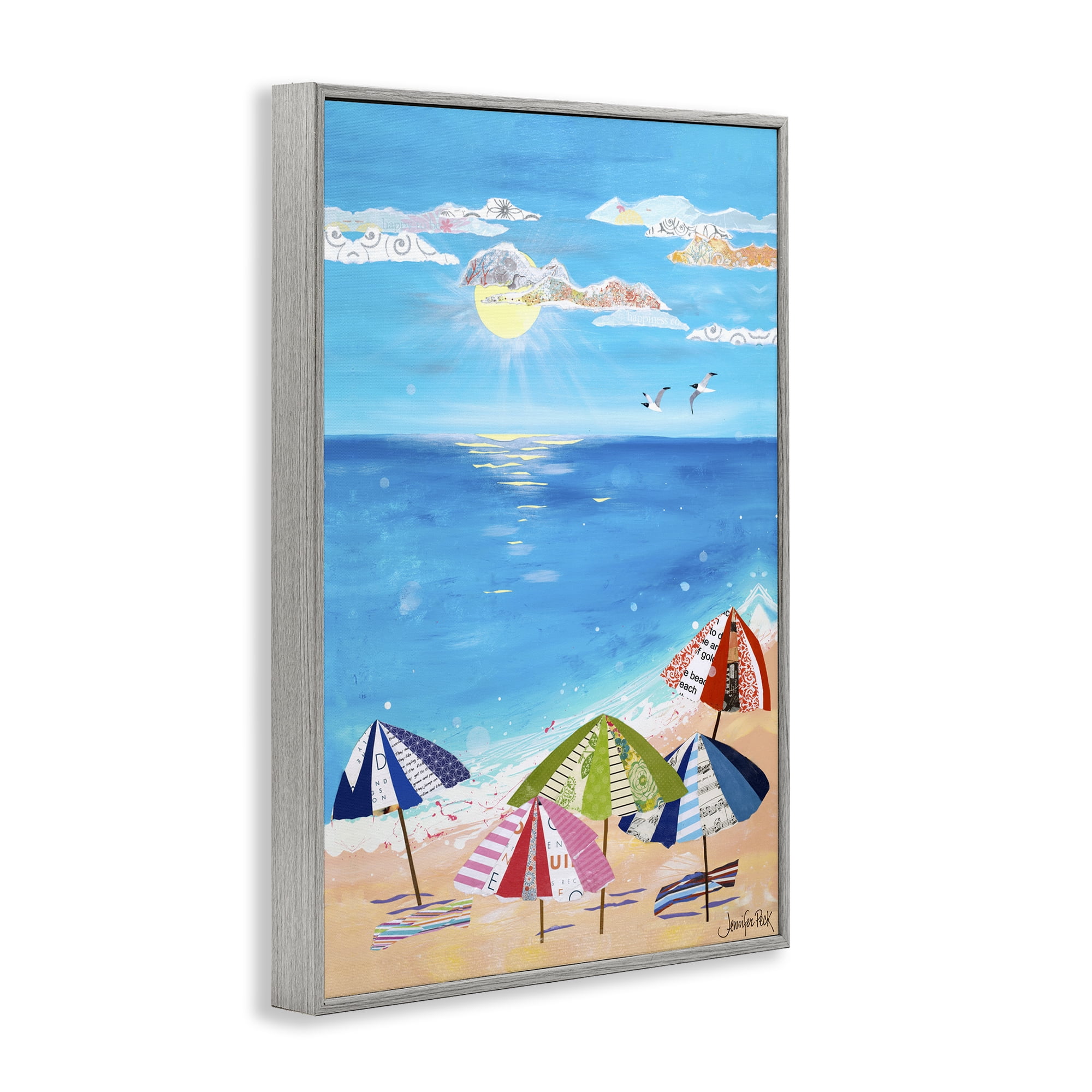 Stupell Industries Good Day Sunshine Coastal Painting Gray Framed Art Print Wall Art, 16 x 24