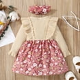 thumbnail image 4 of KIMI BEAR Newborn Baby Girls Dress Ruffle Long Sleeves Floral Dress Knit One-piece Apricot 3-6 Months, 4 of 8