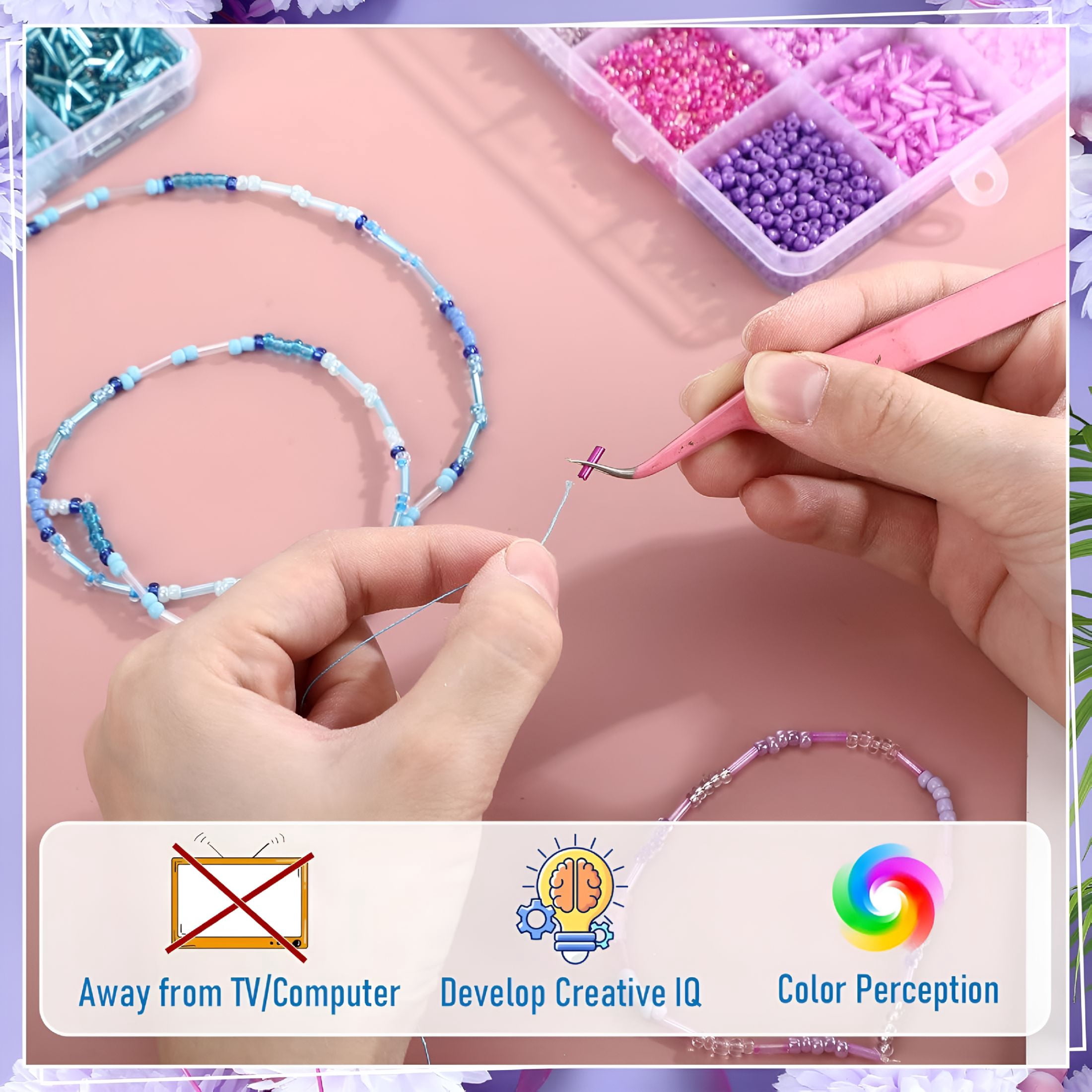 TUWAFE 2026 New 30 Colors Glass Seed and Bugle Beads Kit 2 Organizer Boxes Loose Beads for Jewelry Making Diy Crafts Bracelets and Necklaces(Blue and Purple)