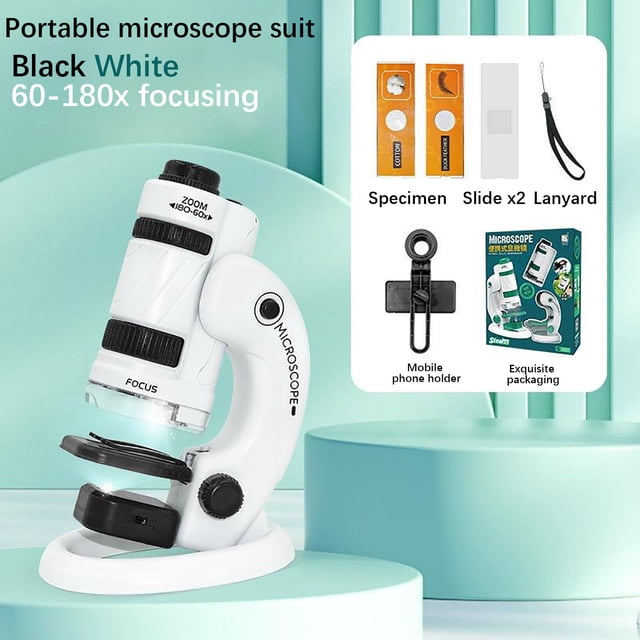 Hxlamzoo Jouets pour Enfants Microscope pour Enfants 60-180x, Kit de Microscope, Lumière LED Intégrée et Divers Outils d'Opération, Kit de Microscope pour Enfants de Plus de 5 Ans Jouets en Liquidation