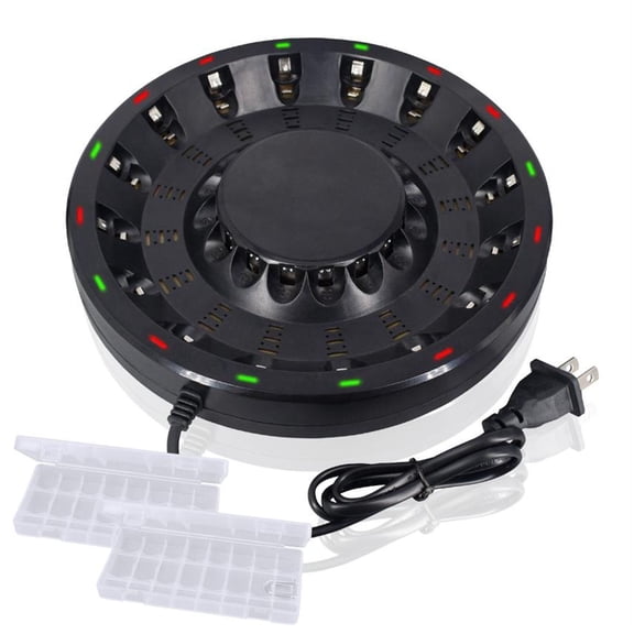 CITYORK 16 Bay Rechargeable Battery Charger with Smart LED Light and Plug，Fast Charging for 1.2V AA AAA NiMH NiCD Rechargeable Batteries with Battery Storage Case