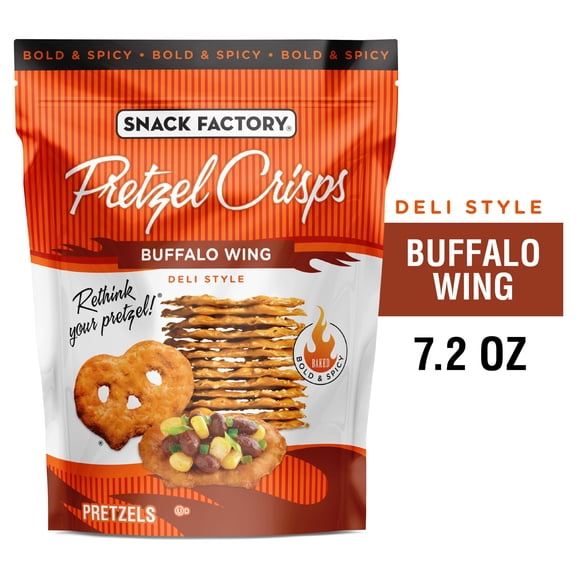 Snack Factory Buffalo Wing Pretzel Crisps, Non-GMO, 7.2 oz Resealable Bag